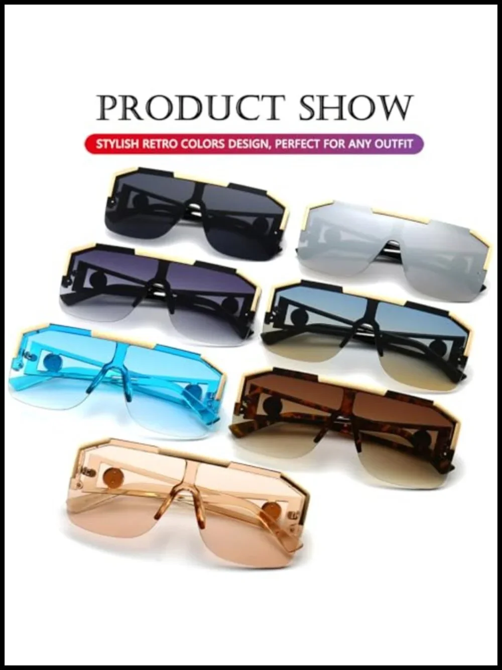 Square Oversized Sunglasses Flat Top Shield One Lens Metal Frame